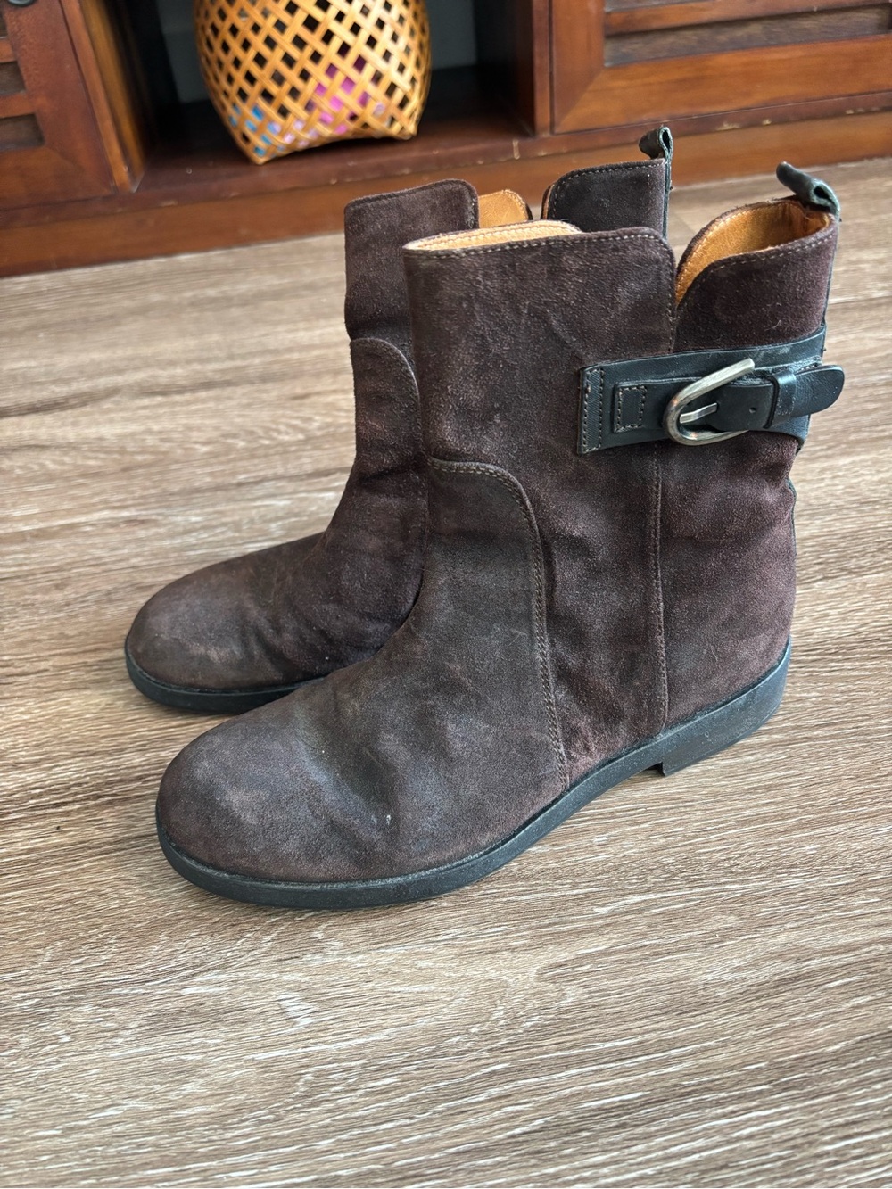 Alberto Fermani Dark Brown Suede Ankle Boots with Buckle Detail